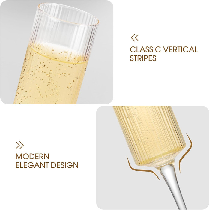 Набір келихів для шампанського Qulable (4 шт.) - елегантні келихи для шампанського, просекко, подарунок на заручини, весільний подарунок, келихи для шампанського Edge для жінок, чоловіків, річниця, день народження (4 шт., смугастий)