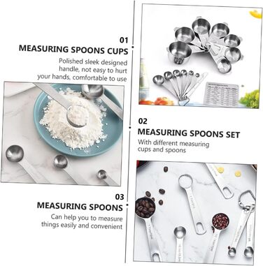 Cabilock Complete 15-Piece Stainless Steel Measuring Cup and Spoon Set. Detachable Design Without Handle. Accurate Measurement for Cooking and Baking.