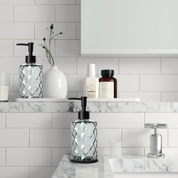 Набір з 3 скляних дозаторів для мила Omtofo, 330 мл, чорний, з нержавіючою сталею, для ванної кімнати