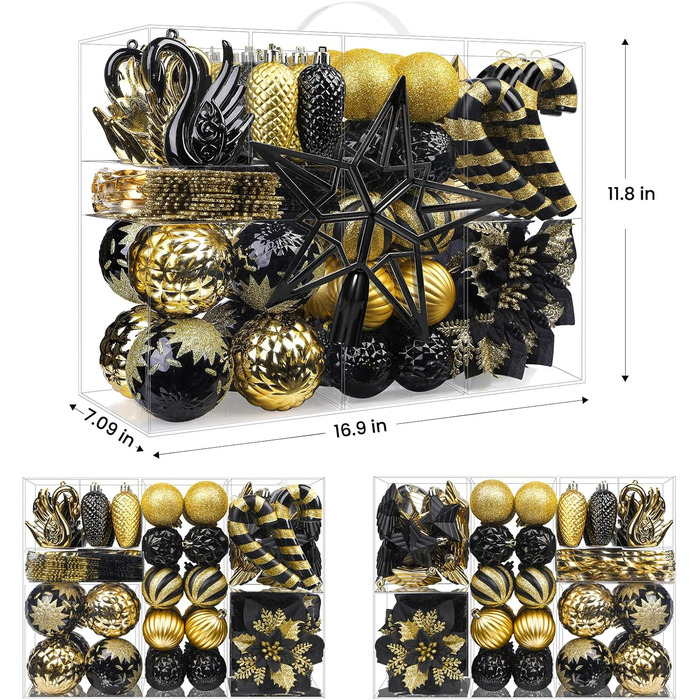 Набір прикрас для ялинки Alupssuc 128 шт. - ялинкові кулі, квіти, орнаменти, червоно-золотий, для свят, вечірок, з гачками