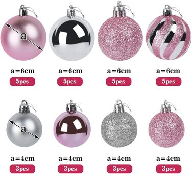 Набір прикрас для ялинки Agoer 100 шт. - блакитні, рожеві та срібні кульки з блискітками, пластик