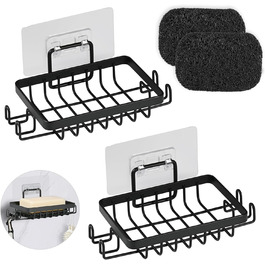 Набір з 2 штук тримач для мила з нержавіючої сталі 304, для душу, ванної кімнати та кухні, настінний, без свердління, самоклеючий з гачком та підставкою для мила (Чорний)