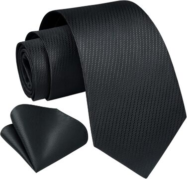 Чоловіча краватка Enlision для весілля, однотонна краватка з кишеньковим хустинкою, формальний комплект краваток та хустинки (чорний)