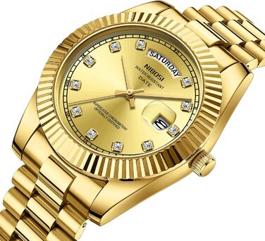 Годинник NIBOSI для чоловіків: аналоговий кварцовий годинник з нержавіючої сталі, водонепроникний, з датою та індикатором дня тижня, бізнес-стиль, класика (2627-gold)