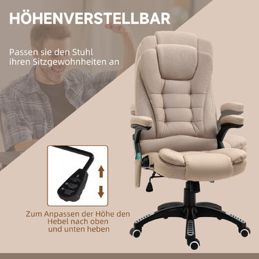 Vinsetto Office Chair with Vibration Massage, Ergonomic Desk Chair with Heating and Recline Function, Adjustable Height Executive Chair with Remote Control, Side Pocket, Linen-Look, Brown | Aosom