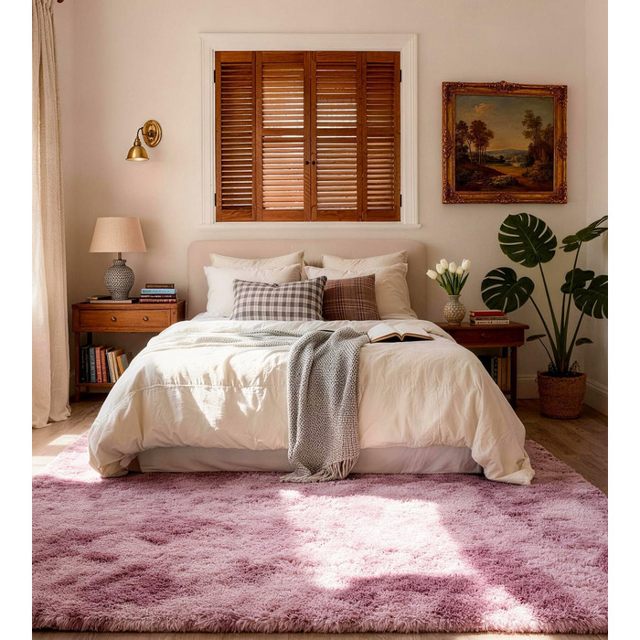 Килим круглий 100 см, миючий, антиковзний, високий ворс, для дитячої кімнати, м'який плюшевий килим (Батік Рожево-ліловий, 160x230 см, прямокутний)