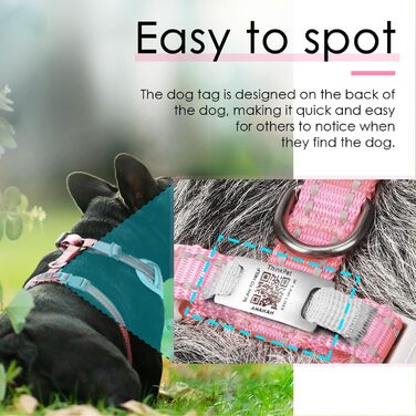 Відбиваюча нашийникова мітка для собак та котів ThinkPet з QR-кодом, м'яка, дихаюча, без застібок, для цуценят та собак/котів малих та середніх порід, блакитно-зелена (рожева, L)