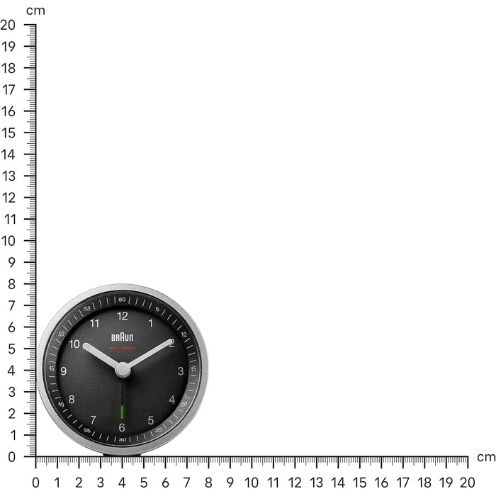 Braun Classic Analog Radio Alarm Clock, Central European Time Zone (CET/GMT+1) with Snooze Function and Illumination, Silent Movement, Crescendo Alarm, Black and Silver, Model BC07SB-DCF.