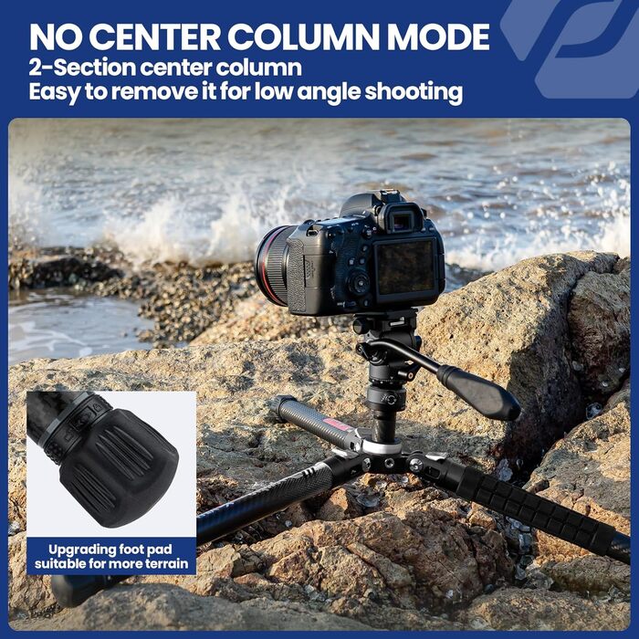 Штатив Fotopro Carbon X-Aircross 3 з поворотним вушкою 360° та швидкознімною платформою, 151 см, блакитний, для відео та фото, максимальне навантаження 10 кг