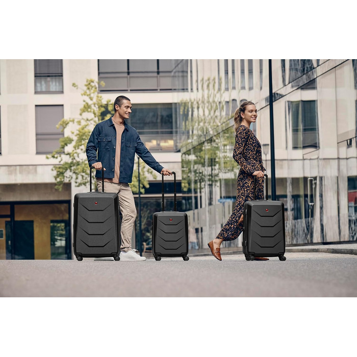 WENGER Prymo Medium Hard Shell Suitcase with 4 Wheels, Trolley, Medium Size, 59 (67) L, Security Lock, Women's/Men's, Travel/Vacation, Black, 612537