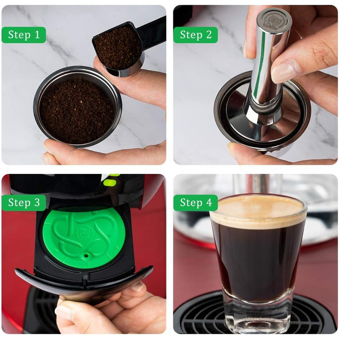 Багаторазові капсули для кави Dolce Gusto з нержавіючої сталі + темпер, ложка, щітка, для кавомашини, екологічні