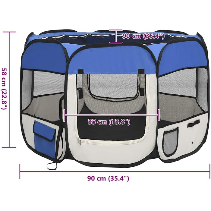 Вольєр для цуценят VidaXL, розкладний, 145x145x61 см, блакитний