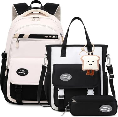 Шкільний рюкзак Tanou для дівчаток-підлітків, набір: рюкзак, сумка через плече та пенал, зелений (чорний)