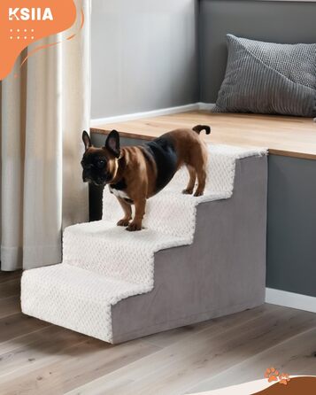 KSIIA Dog Stairs for Small Dogs 44cm High, Pet Stairs with Removable Washable Cover, Cat Stairs for Elderly Cats and Dogs, Non-Slip Dog Ramp Dog Stairs for Bed Sofa, Grey