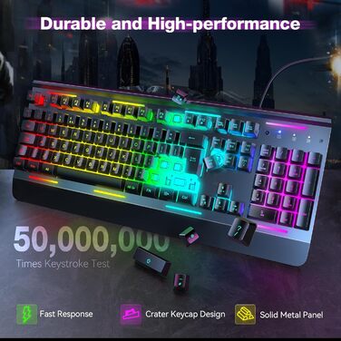 Клавіатура ігрова TECKNET RGB для ПК, 105 клавіш, повнорозмірна, з підсвічуванням, підставка для зап'ястя, QWERTY (ES)