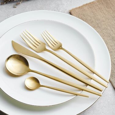 Karaca Orion Matte Gold 30-Piece Flatware Set for 6 People - Flatware, Knives, Forks, Dessert Forks, Stainless Steel, Dining Flatware, Tableware Set - Healthy and Hygienic, Modern Design