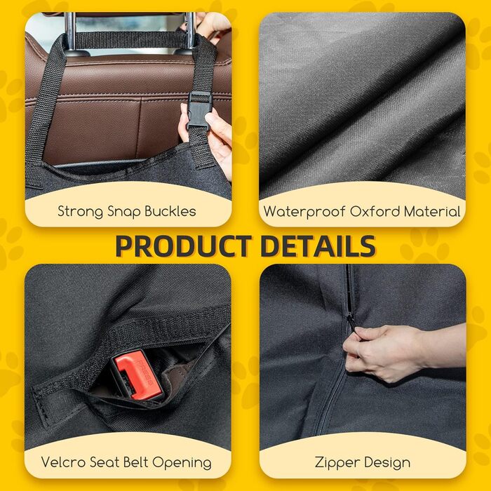 Захисний чохол для автокрісла для собак Nobleza, водонепроникний, 147x145 см, чорний