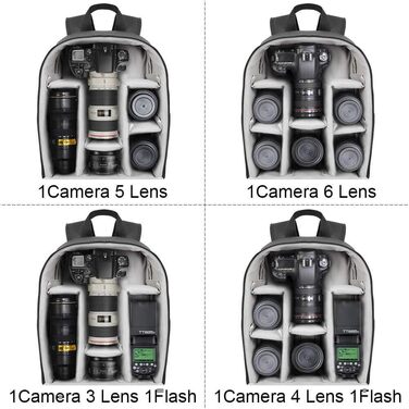 Рюкзак для камери CADeN 2.0, чорний: водонепроникний, сумісний з Sony, Canon, Nikon