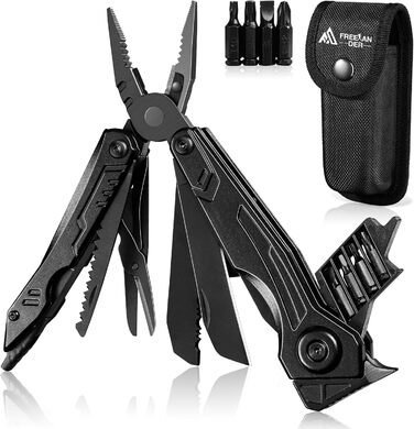 Freelander 21-in-1 Folding Multitool - Pliers with Knife, Saw, Screwdriver Bits - Camping Gear with Nylon Pouch for Outdoor Use, Men's Gift