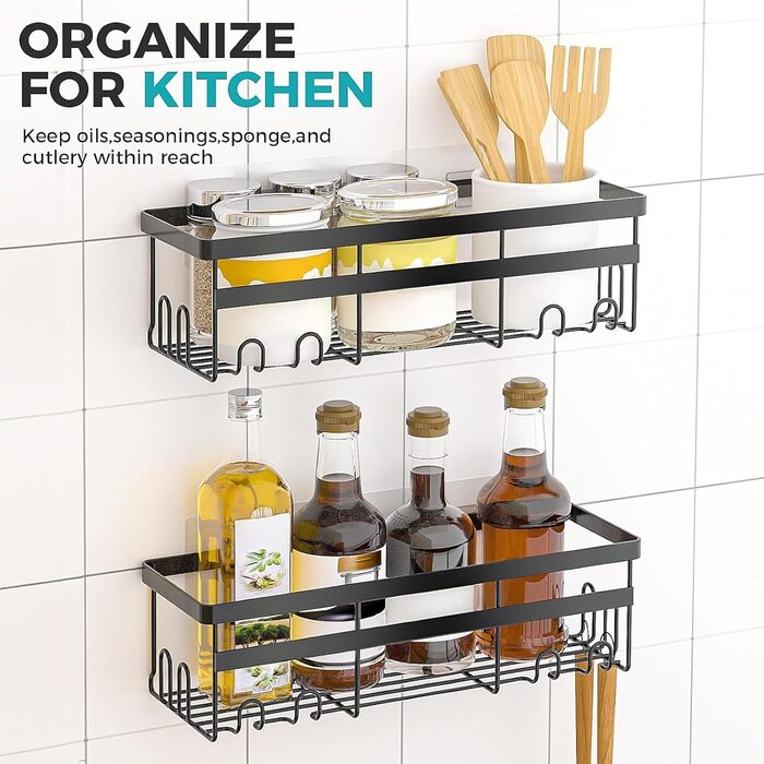 Полка для душу HomeHacks без свердління, нержавіюча сталь, 2 шт. - органайзер для ванної, кухні та вітальні