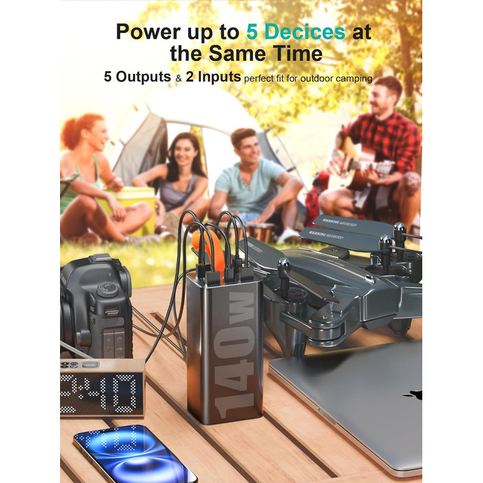 Портативний зарядний пристрій для ноутбука 140W, 70000mAh, USB-C PD 3.0, цифровий дисплей, сумісний з iPhone, Galaxy, MacBook, Dell