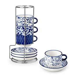 Набір чашок для еспресо Vancasso Selene, 4 шт. - порцелянові чашки з блюдцем та підставкою для капучино, лате, чаю (9.6 x 5.6 см)