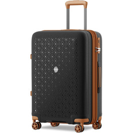 Чорний/коричневий великий валіза-ролкер з розширюваною конструкцією, TSA-замком та тримачем для напоїв (Polypropylen)