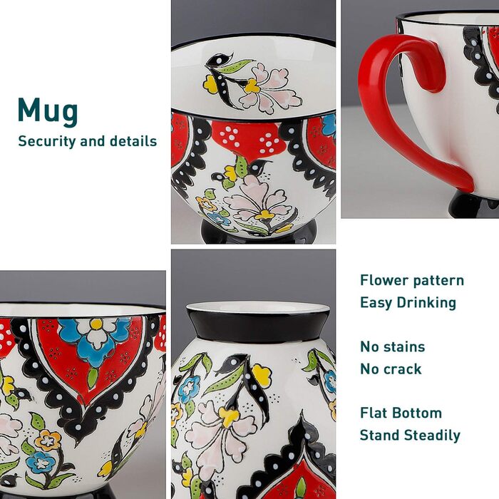 Set of 4 mugs, 444 ml large ceramic coffee mugs for tea, milk, latte, cappuccino, cocoa, cereal, hot chocolate, gift for men, women, friends, family