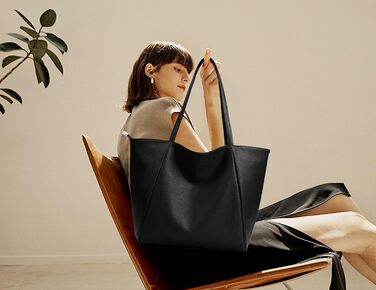Сумка жіноча KALIDI шопер велика шкіряна чорна для роботи, покупок, навчання