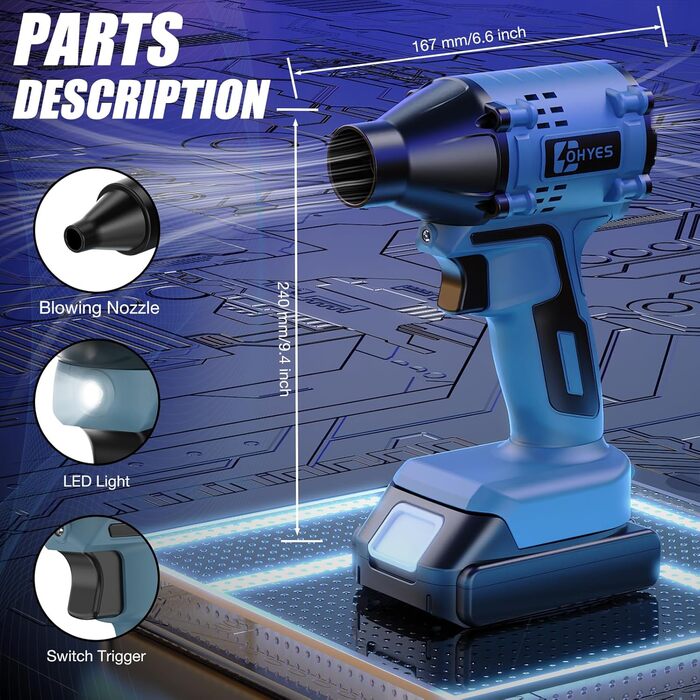 Акумуляторний повітродув сумісний з Makita 14.4/18V, безщітковий мотор, високошвидкісний, для прибирання листя, кемпінгу та майстерні (акумулятор не входить)
