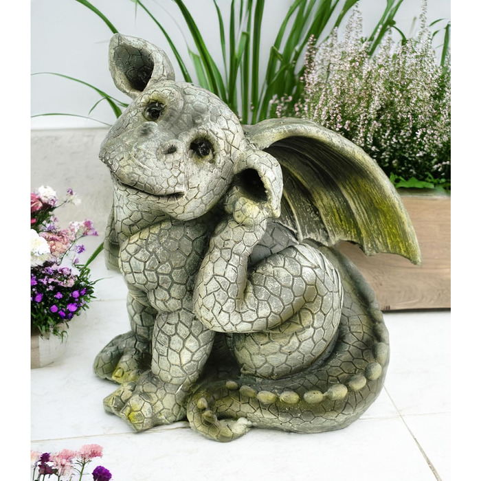 Kremers Treasure Chest Garden Figure Dragon Child Scratching Its Ear, Dragon Gargoyle Figure Garden
