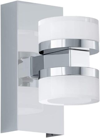 EGLO LED Wall Lamp Romendo 1, 2-Flame Wall Light Bathroom Dimmable, Bathroom Lamp Made of Metal in Chrome and Satinized Plastic, LED Damp-Proof Light Warm White, IP44
