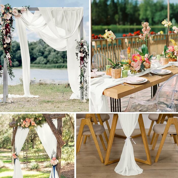 10 Piece Chiffon Table Runners, Wedding Table Runners, Transparent, Romantic Tulle Table Runners for Christmas, Wedding, Bridal Shower, Baby Shower, Birthday Party, Table Decorations (White, 300x30cm)