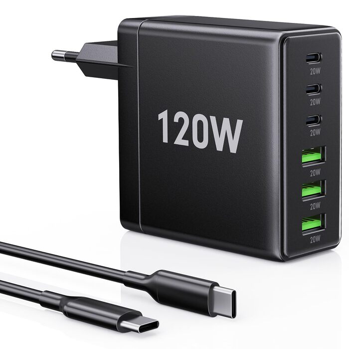 Зарядний пристрій FINIBO 120W USB-C 6 портів PD3.0/QC4.0 для iPad та смартфонів