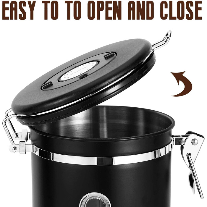 Контейнер для кави Royouzi, 1.8л, нержавіюча сталь, з ложкою, вакуумний, чорний