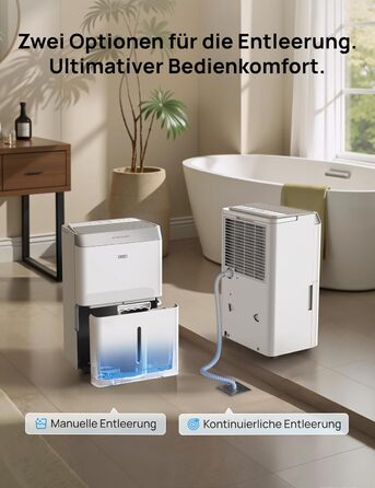 Dreo Електричний осушувач повітря 20л/24г - для приміщень 37 м², енергозберігаючий, тихий, з керуванням через App & Alexa, 3 режими, таймер, регулювання вологості, з відводом води, для спальні та ванної кімнати, білий