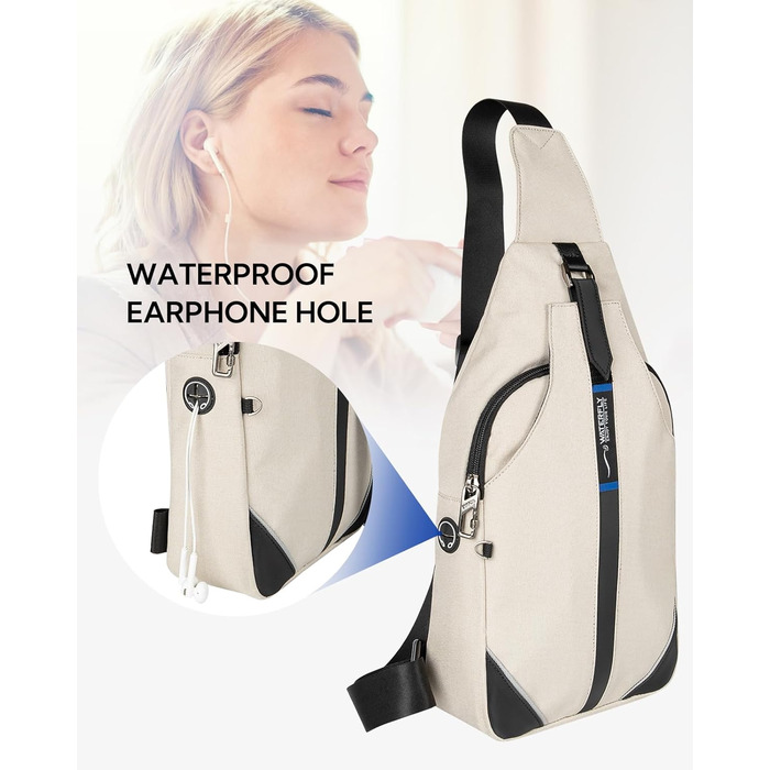Сумка-слінг WATERFLY Anti-Diebstahl для жінок та чоловіків, нагрудна, кросбоді, мультифункціональна, на кожен день (M, Бежева)