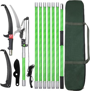 Telescopic pole pruner 8m handsaw, adjustable length, palm high-reach pole with carrying bag, garden tool for cutting palms and shrubs.