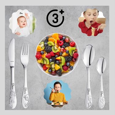 Дитячий столовий прилад Kinderbesteck Bauernhoffreunde з гравіюванням імені - персоналізований столовий прилад - індивідуальний хрещення для хлопчика/дівчинки - унікальний подарунок - набір з 4 частин