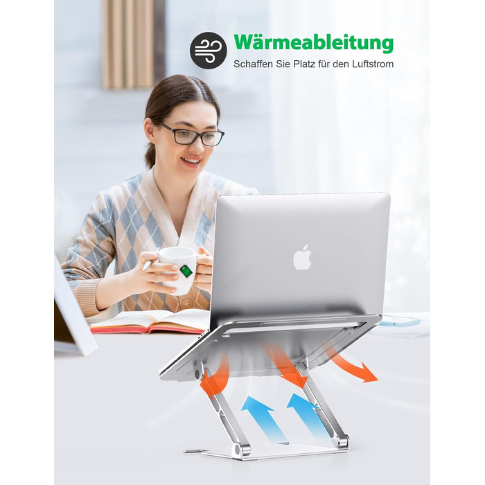 Підставка для ноутбука Glangeh з алюмінію, ергономічна, регульована по висоті, з відведенням тепла, сумісна з MacBook Pro Air, Dell, HP, 10-16
