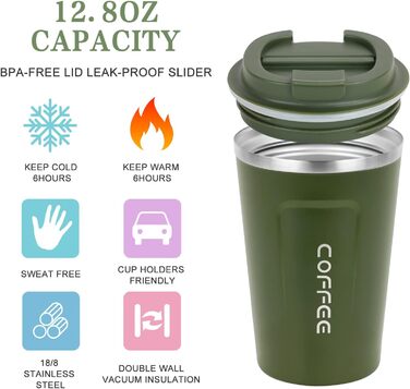 Термокружка Flintronic 510 мл з подвійними стінками, з нержавіючої сталі, з кришкою, для кави та чаю