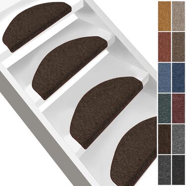 Casa Pura London Stair Treads - Non-Slip Indoor Stair Mats - 15-Piece Set or Individual - Dark Brown
