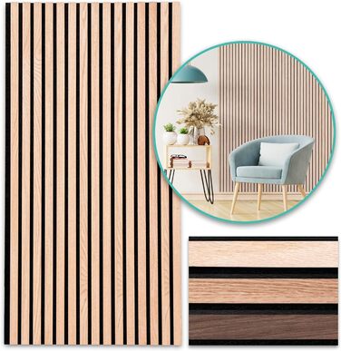 Акустичні настінні панелі KARAT з натурального шпону дуба (White Oak), ламелі з дерева та фетру для шумоізоляції та звукопоглинання, 118 x 60 см