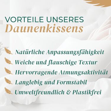 Комплект KNERST 2 подушки 40x80 см – пухова подушка з 3-камерною наповнювачем, ортопедична, натуральний пух і перо, розкішна якість сну, вироблено в Німеччині