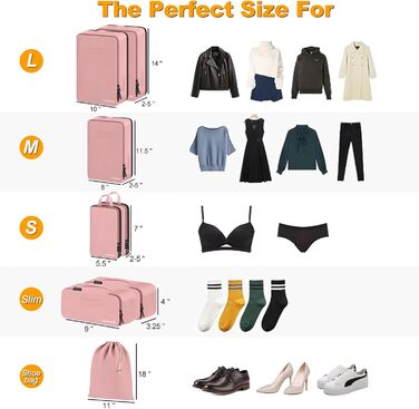 Органайзери для валізи: набір 8 шт. (рожевий, білий) - Packing Cubes для подорожей, косметичка