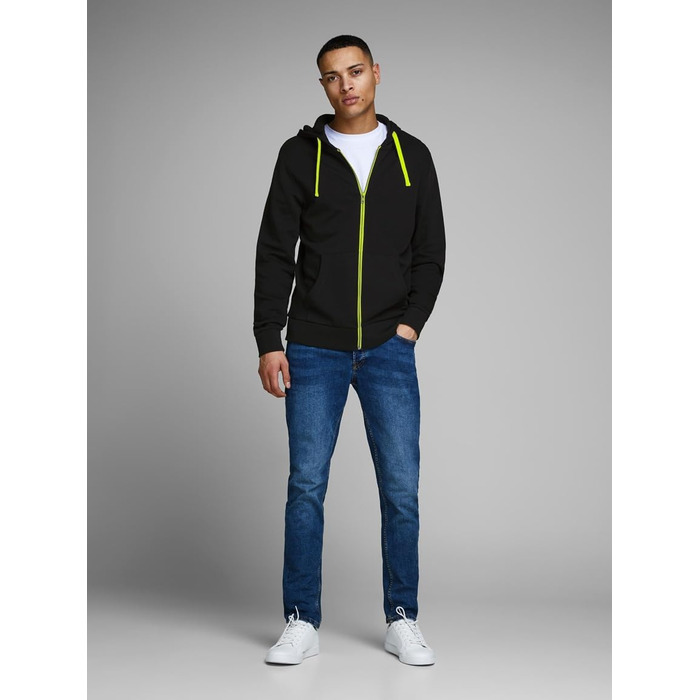 Чоловіча толстовка-худі на блискавці Jack & Jones Jjehomen Noos, Regular Fit, чорна з жовтими елементами, розмір XXL