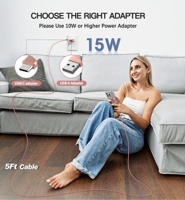 Бездротовий зарядний пристрій MagSafe для iPhone, 15W, 2 шт. (кабель 1.5 м), оригінальна заміна, рожевий