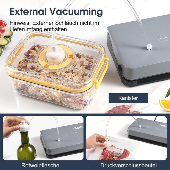 Вакуумний пакувальник YASHE з сухим та вологим режимом, 5-в-1, зварювальна штанга 30 см, для су-від та консервації м'яса, риби, фруктів та овочів