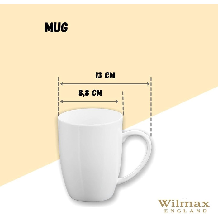 Набір чашок для чаю та кави Wilmax - 6 шт., 460 мл, порцеляна, білий колір
