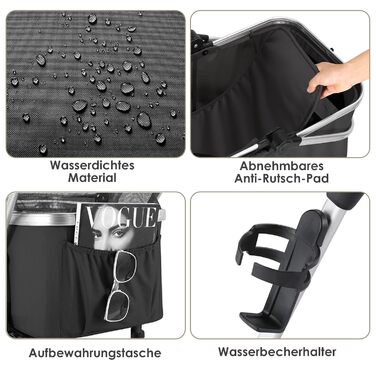 Візок для собак Mamizо 3-в-1: візок, переноска, сумка. До 20 кг, поворотні колеса, кошик, тримач для напоїв, для собак та котів (сріблястий, чорний)